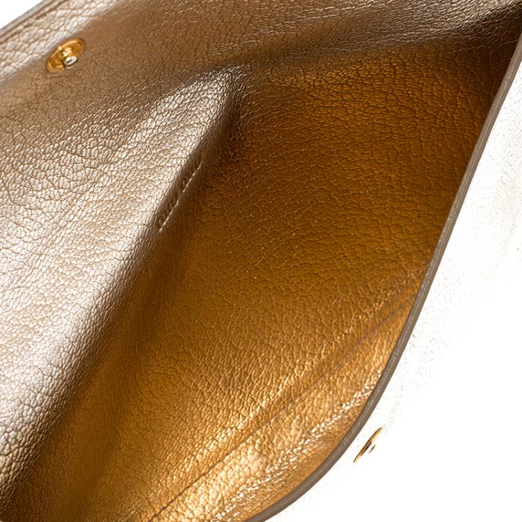 Pre Owned Miu Miu Bronze/White Leather Flap Wallet 