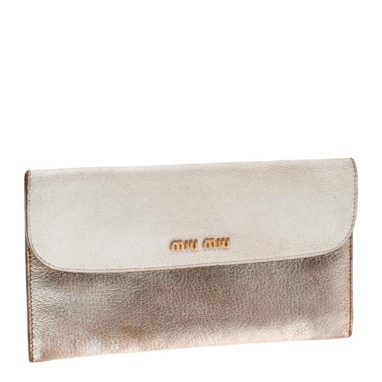 Pre Owned Miu Miu Bronze/White Leather Flap Wallet 