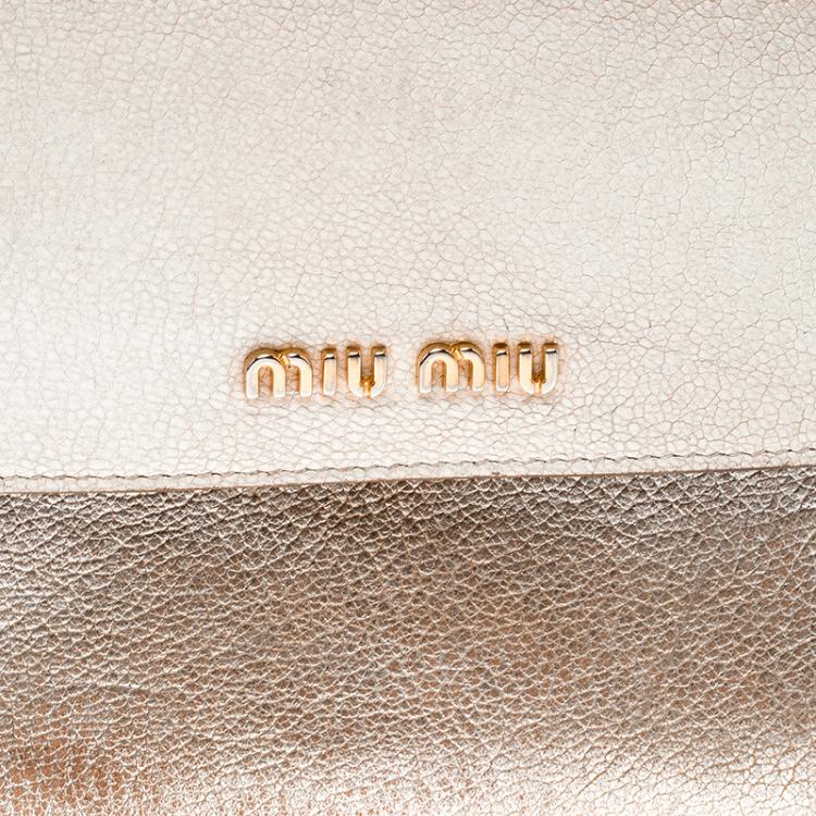 Pre Owned Miu Miu Bronze/White Leather Flap Wallet 