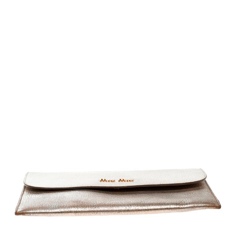 Pre Owned Miu Miu Bronze/White Leather Flap Wallet 