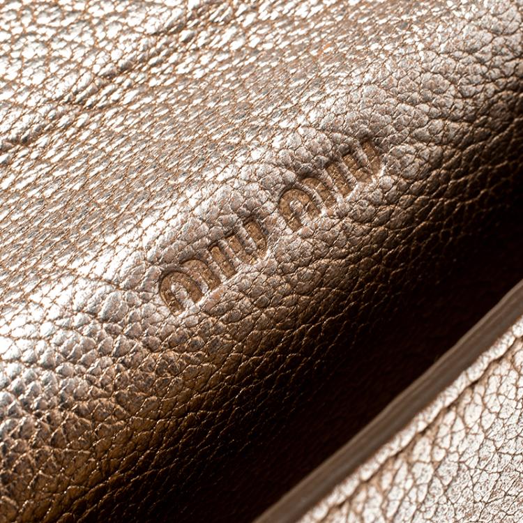 Pre Owned Miu Miu Bronze/White Leather Flap Wallet 