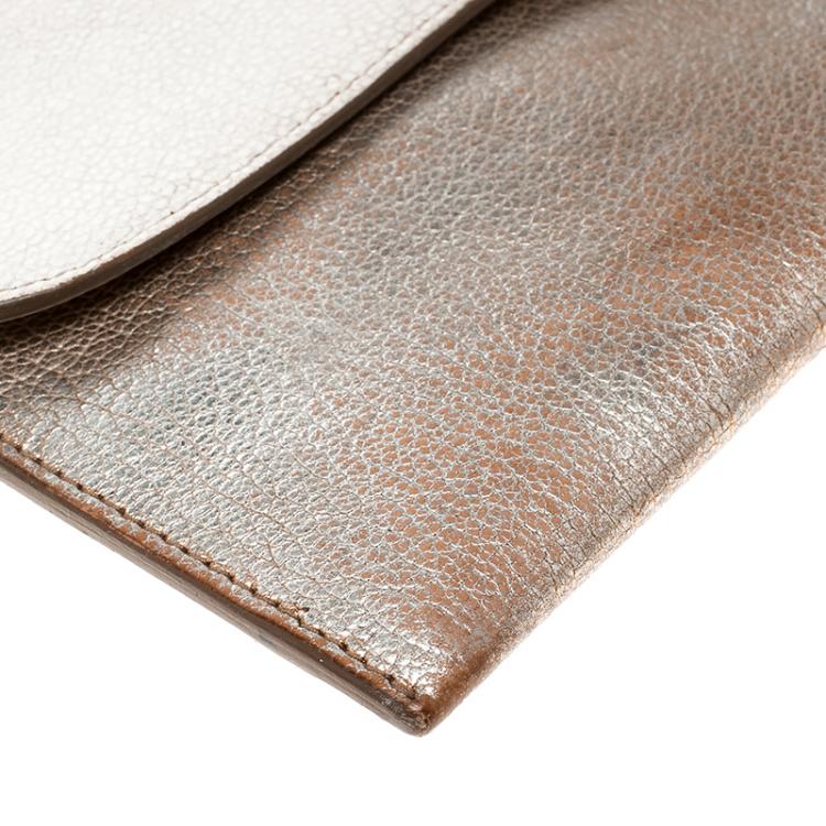 Pre Owned Miu Miu Bronze/White Leather Flap Wallet 