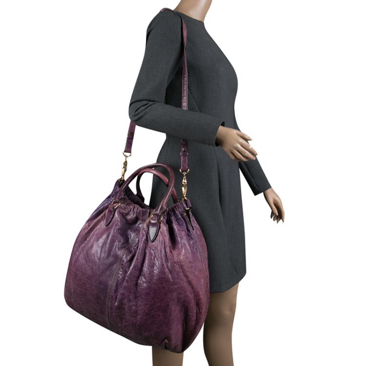 Pre Owned Miu Miu Purple Distressed Leather Hobo