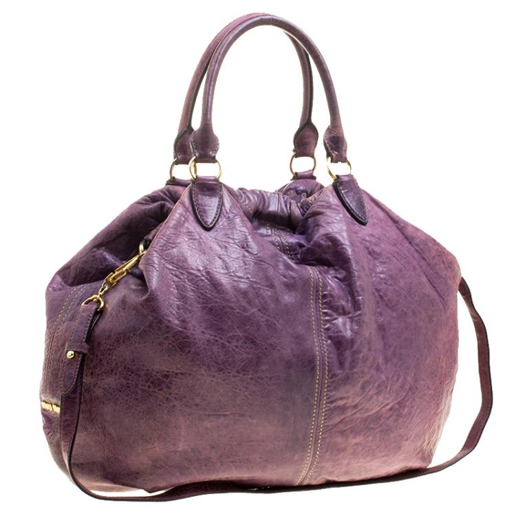 Pre Owned Miu Miu Purple Distressed Leather Hobo