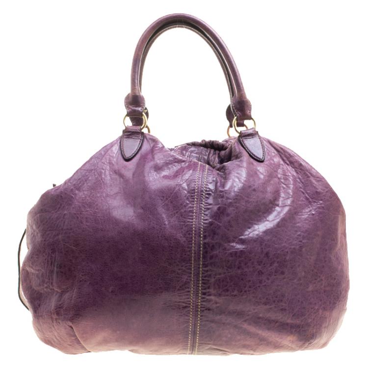 Pre Owned Miu Miu Purple Distressed Leather Hobo