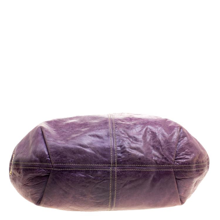 Pre Owned Miu Miu Purple Distressed Leather Hobo