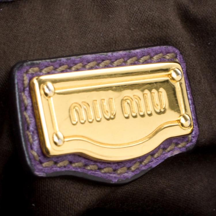 Pre Owned Miu Miu Purple Distressed Leather Hobo