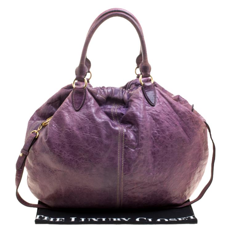 Pre Owned Miu Miu Purple Distressed Leather Hobo
