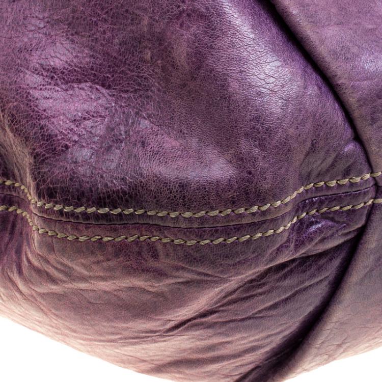Pre Owned Miu Miu Purple Distressed Leather Hobo