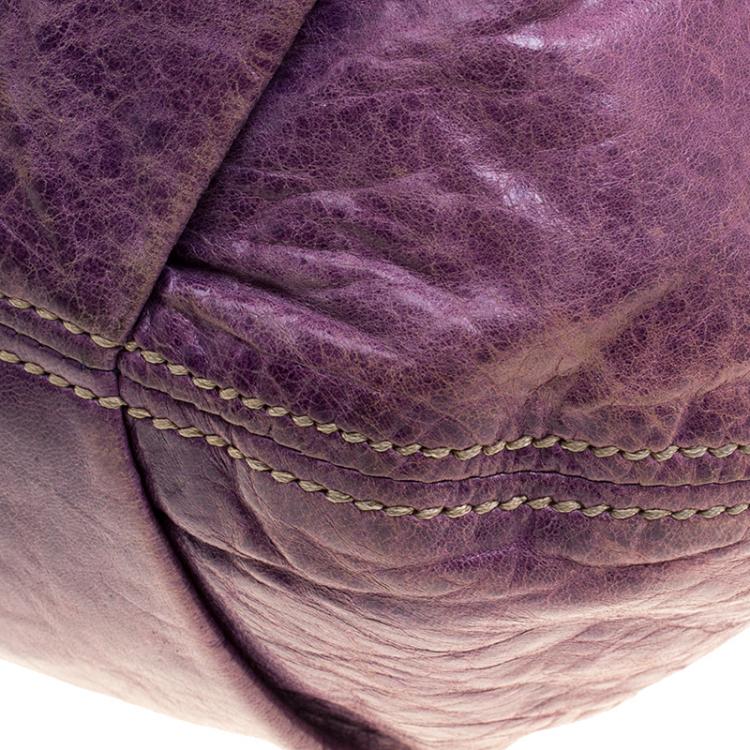 Pre Owned Miu Miu Purple Distressed Leather Hobo