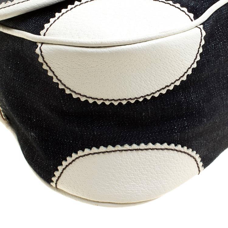 Pre Owned Miu Miu Navy Blue/White Denim and Leather Top Handle Bag