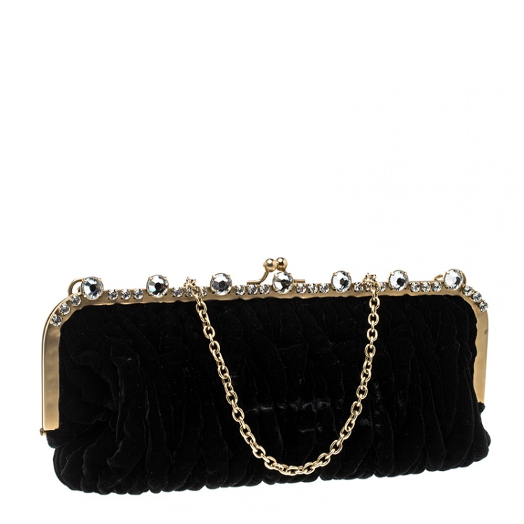 Pre Owned Miu Miu Black Velvet Chain Clutch Bag
