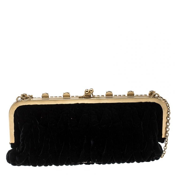 Pre Owned Miu Miu Black Velvet Chain Clutch Bag