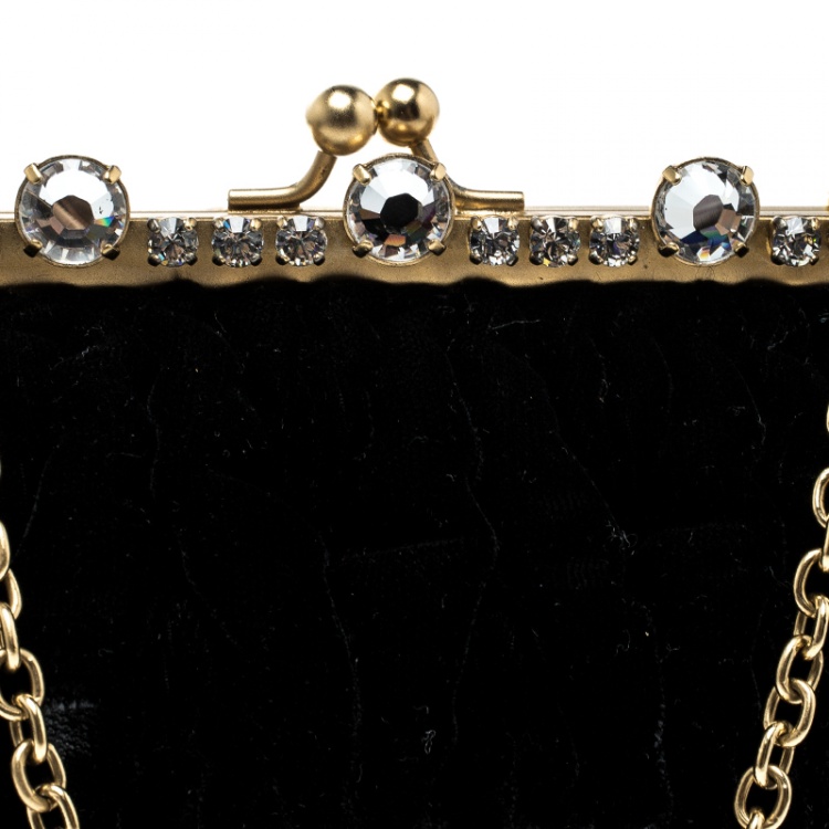 Pre Owned Miu Miu Black Velvet Chain Clutch Bag