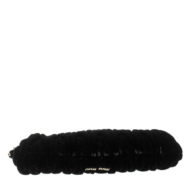 Pre Owned Miu Miu Black Velvet Chain Clutch Bag