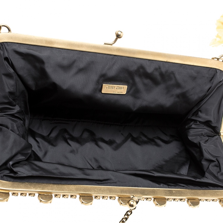 Pre Owned Miu Miu Black Velvet Chain Clutch Bag