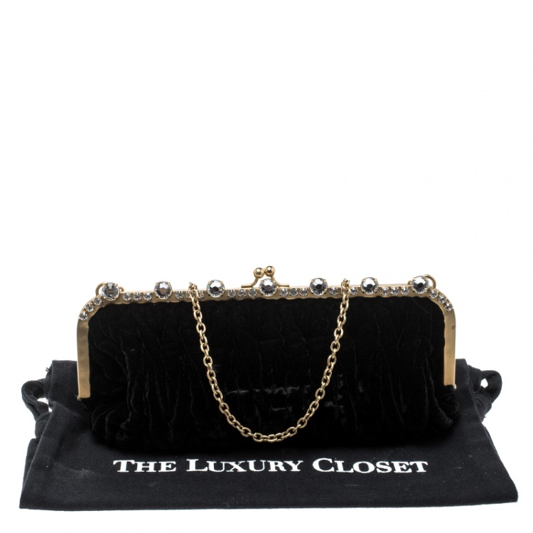 Pre Owned Miu Miu Black Velvet Chain Clutch Bag