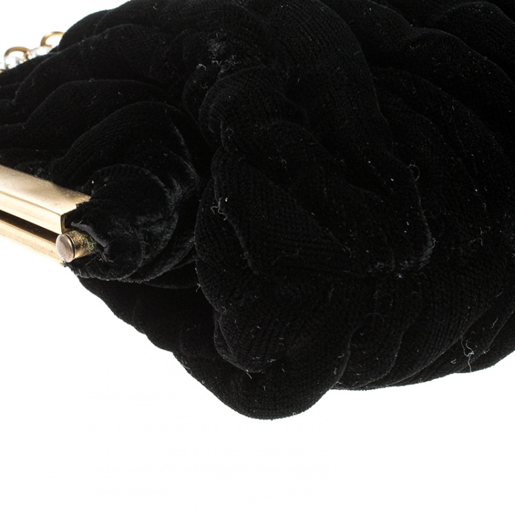 Pre Owned Miu Miu Black Velvet Chain Clutch Bag