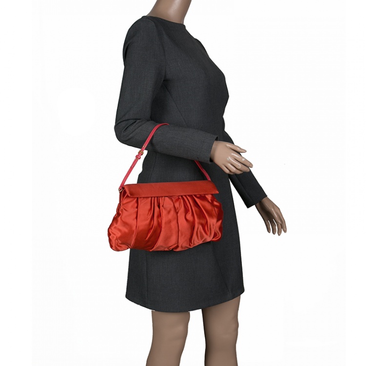 Pre Owned Miu Miu Orange Satin Frame Clutch
