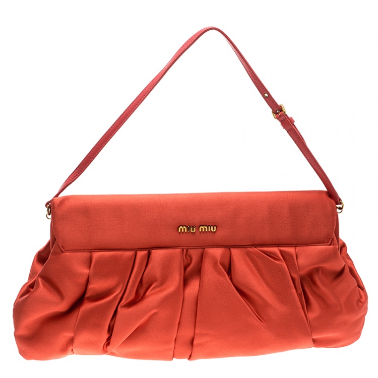 Pre Owned Miu Miu Orange Satin Frame Clutch