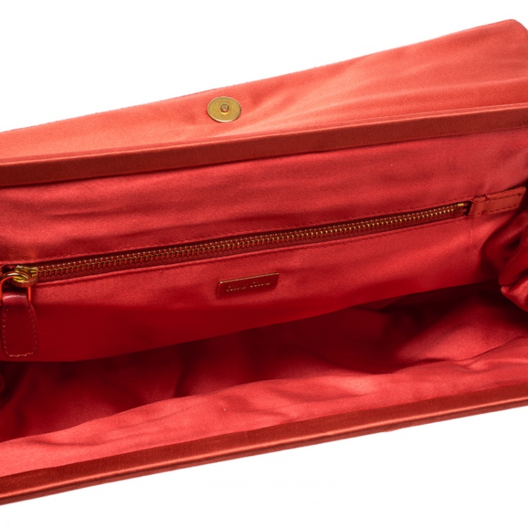 Pre Owned Miu Miu Orange Satin Frame Clutch
