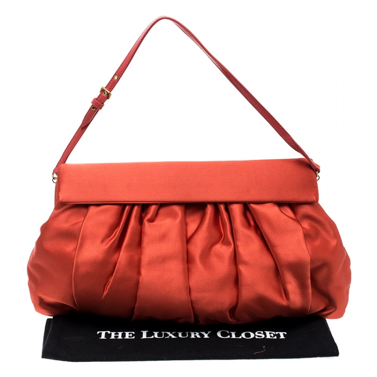 Pre Owned Miu Miu Orange Satin Frame Clutch