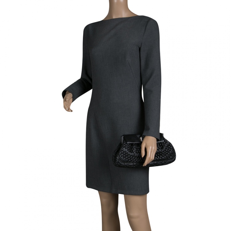 Pre Owned Miu Miu Black Matelasse Leather Crystal Clutch