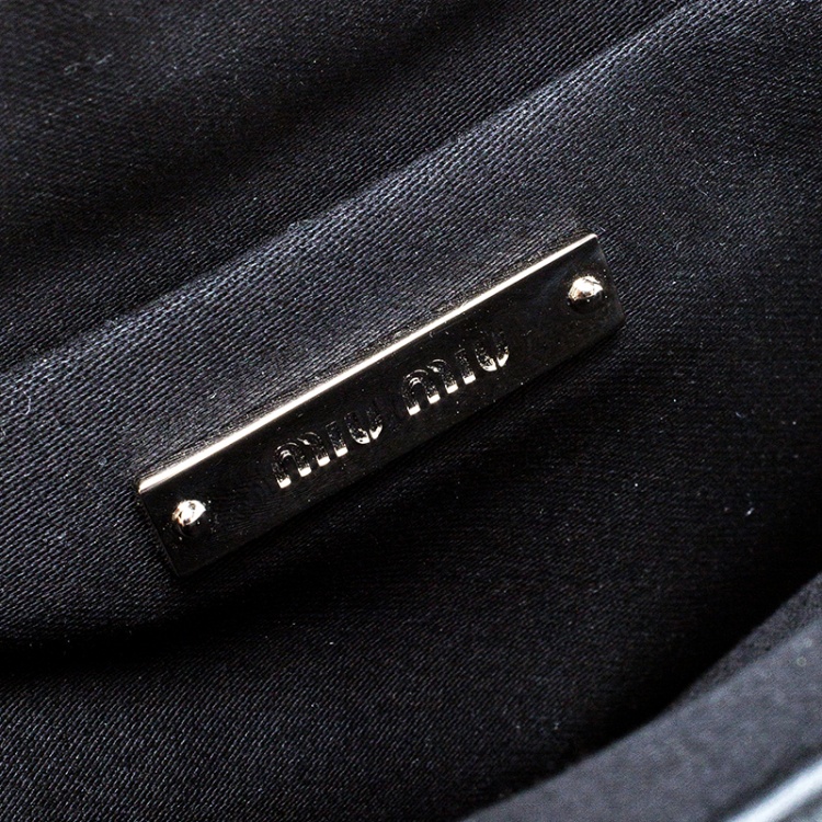Pre Owned Miu Miu Black Matelasse Leather Crystal Clutch