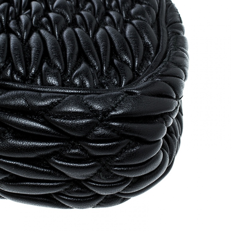 Pre Owned Miu Miu Black Matelasse Leather Crystal Clutch