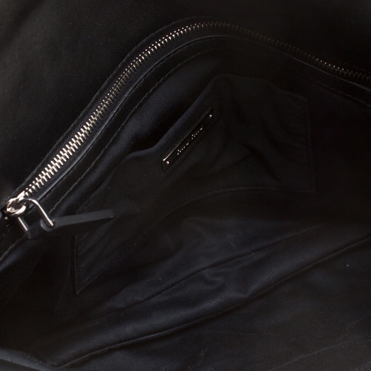 Pre Owned Miu Miu Black Matelassé Leather Crystal Flap Shoulder Bag