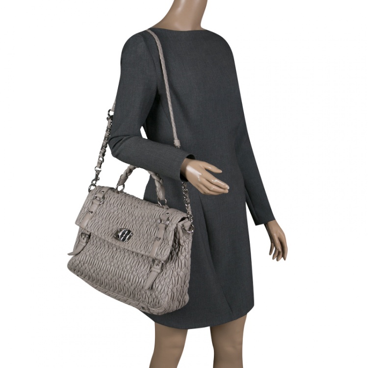 Pre Owned Miu Miu Grey Matelasse Nappa Leather Large Top Handle Bag
