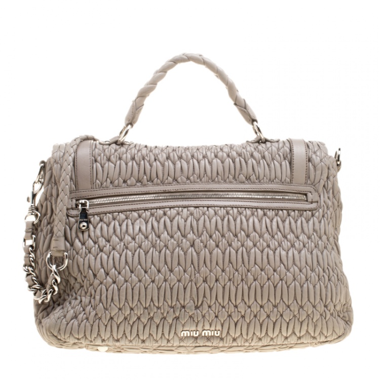 Pre Owned Miu Miu Grey Matelasse Nappa Leather Large Top Handle Bag