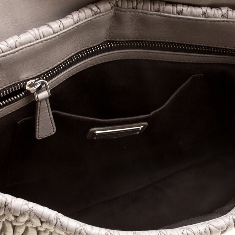 Pre Owned Miu Miu Grey Matelasse Nappa Leather Large Top Handle Bag