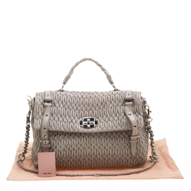 Pre Owned Miu Miu Grey Matelasse Nappa Leather Large Top Handle Bag