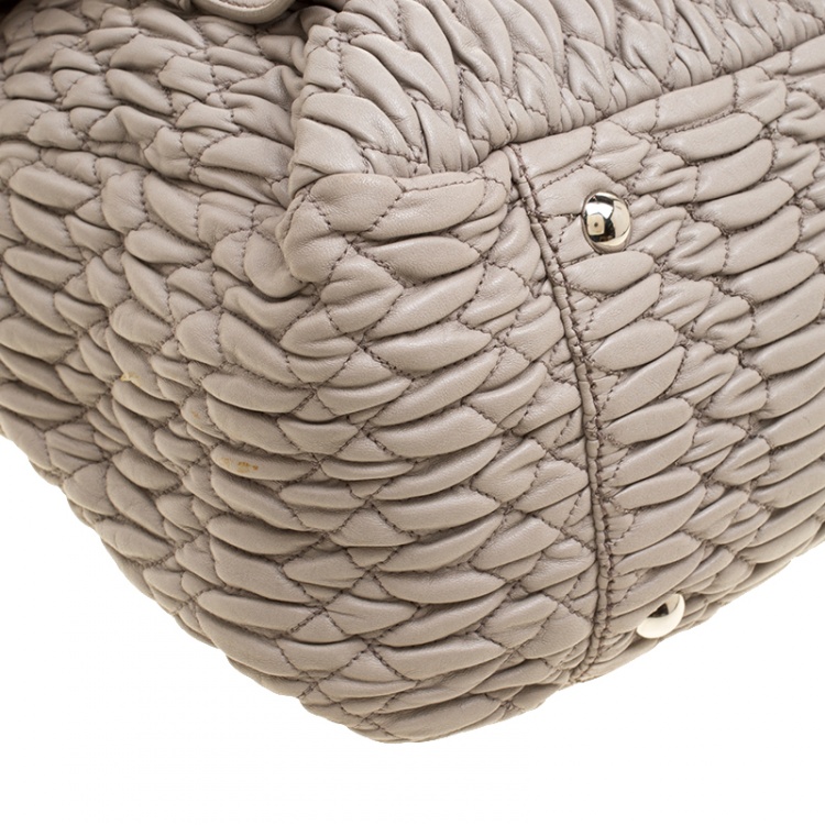 Pre Owned Miu Miu Grey Matelasse Nappa Leather Large Top Handle Bag