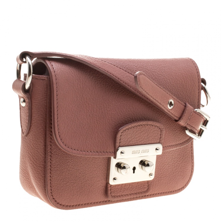 Pre Owned Miu Miu Dusty Pink Leather Madras Shoulder Bag