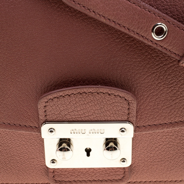 Pre Owned Miu Miu Dusty Pink Leather Madras Shoulder Bag