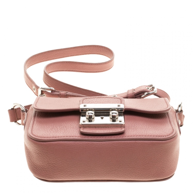 Pre Owned Miu Miu Dusty Pink Leather Madras Shoulder Bag