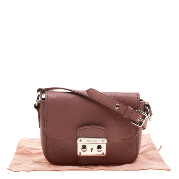 Pre Owned Miu Miu Dusty Pink Leather Madras Shoulder Bag