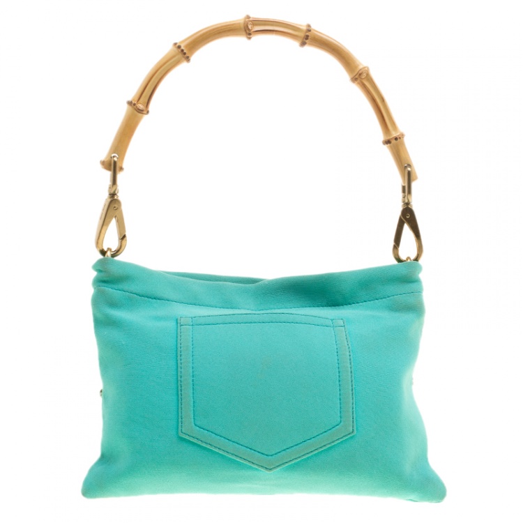 Pre Owned Miu Miu Green Sequin and Beads Bamboo Handle Bag