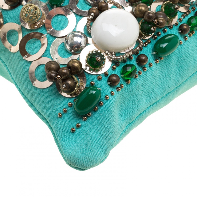 Pre Owned Miu Miu Green Sequin and Beads Bamboo Handle Bag