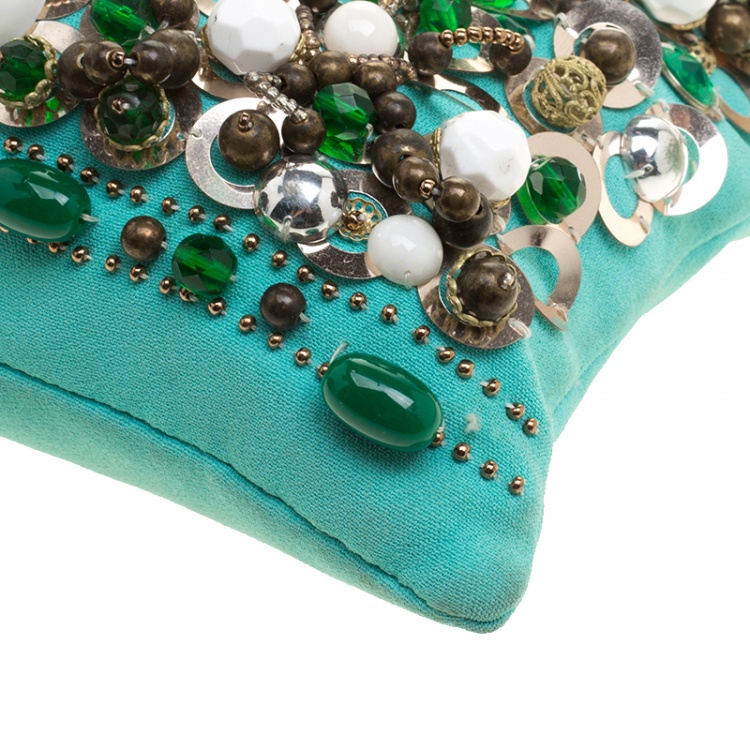 Pre Owned Miu Miu Green Sequin and Beads Bamboo Handle Bag