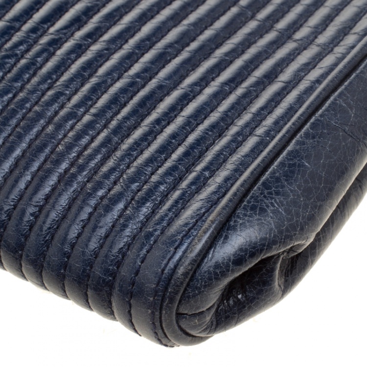 Pre Owned Miu Miu Blue Matelasse Leather Wristlet Clutch