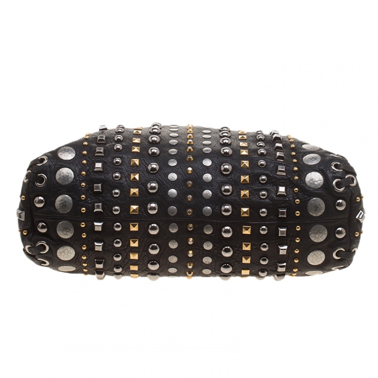 Pre Owned Miu Miu Black Leather Studded Monk Bag
