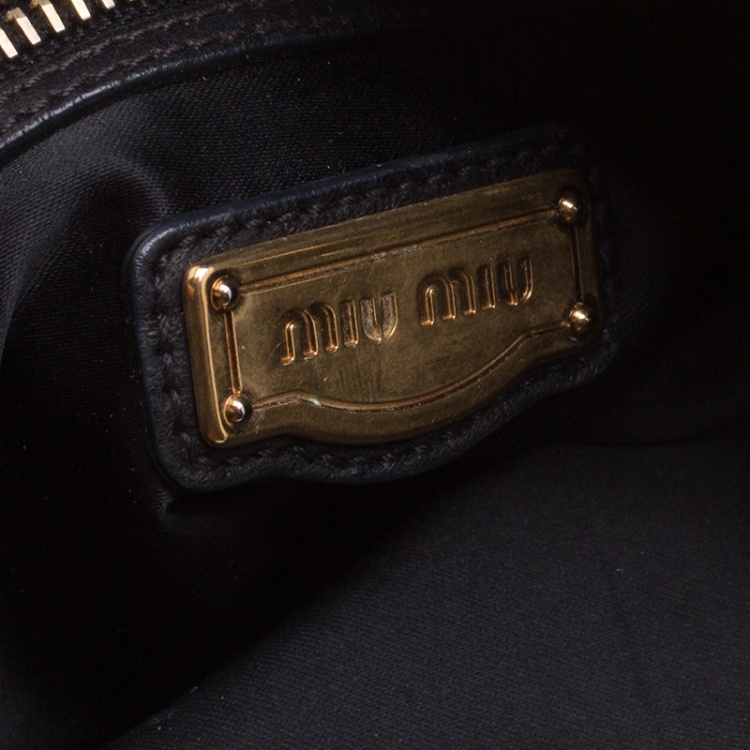 Pre Owned Miu Miu Black Leather Studded Monk Bag