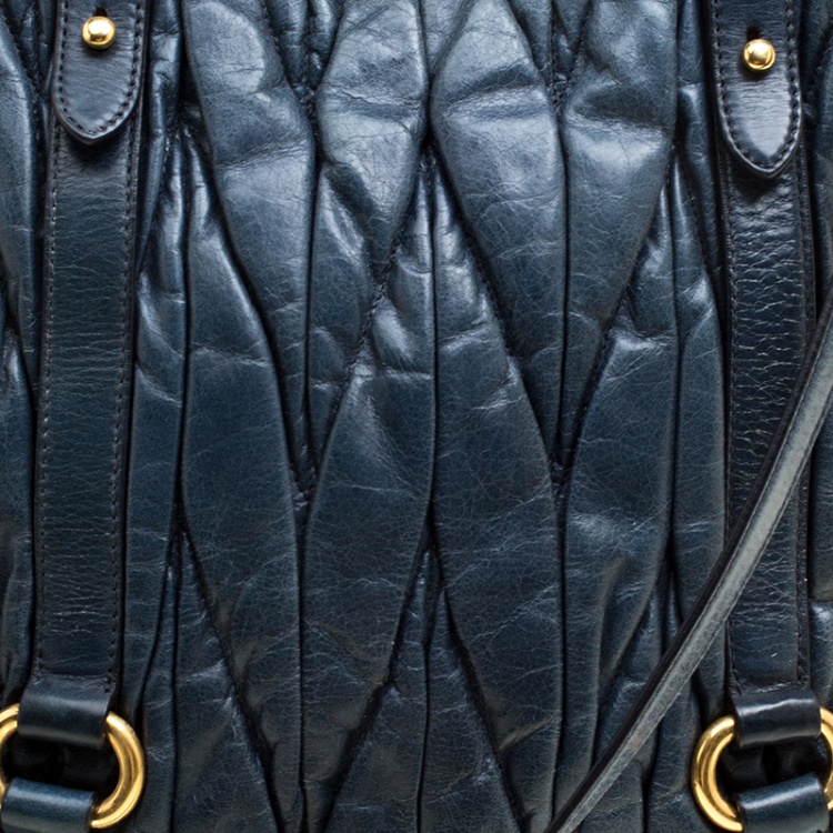Pre Owned Miu Miu Blue Matelasse Leather Tote