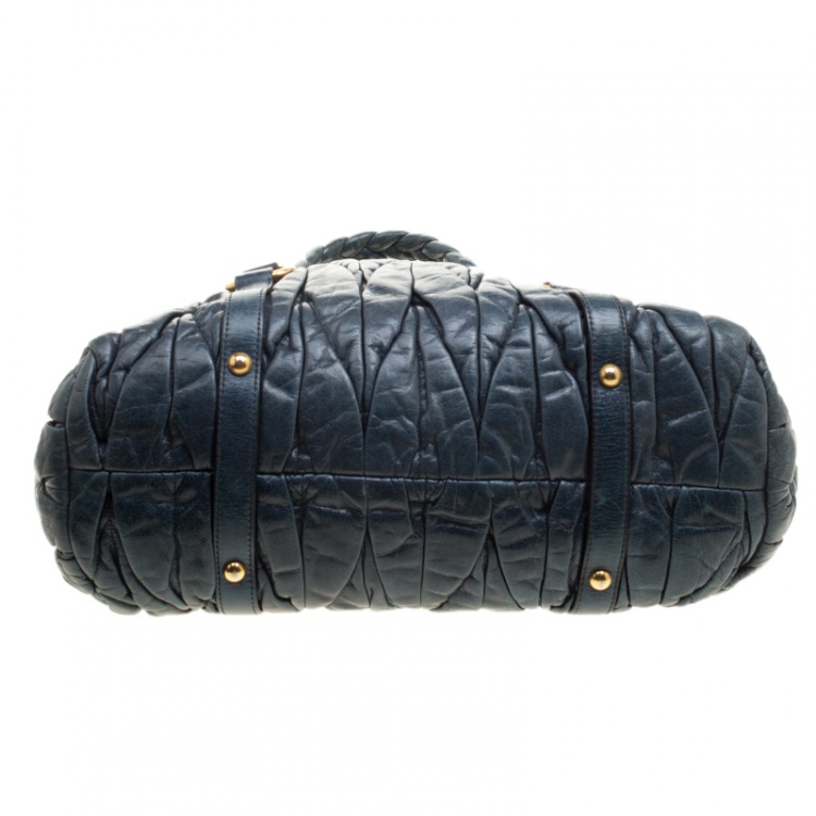 Pre Owned Miu Miu Blue Matelasse Leather Tote