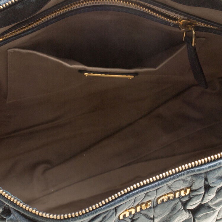 Pre Owned Miu Miu Blue Matelasse Leather Tote