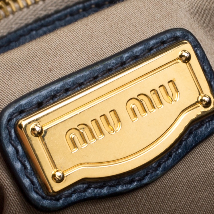 Pre Owned Miu Miu Blue Matelasse Leather Tote