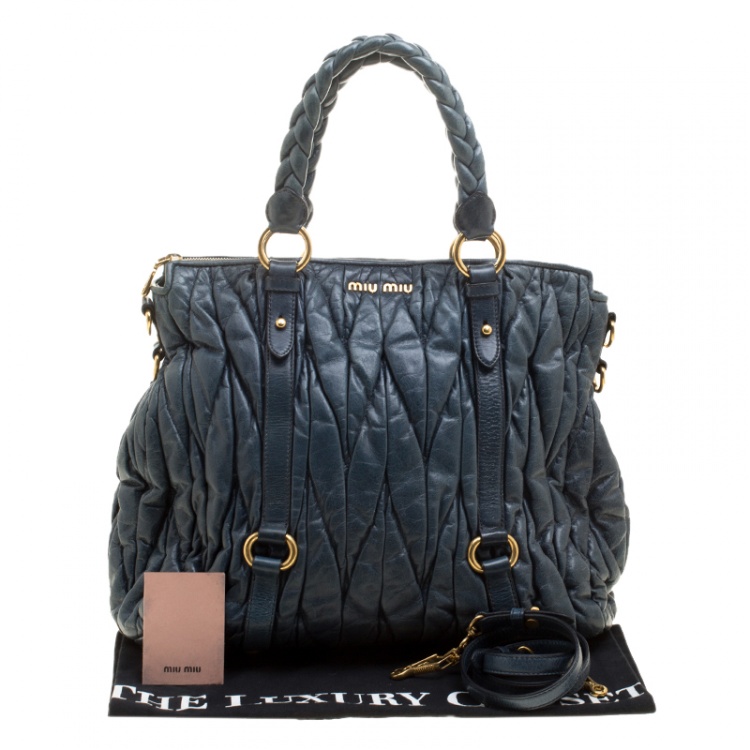 Pre Owned Miu Miu Blue Matelasse Leather Tote
